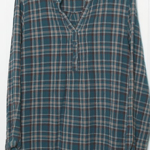 Garnet Hill VNeck Plaid Long Sleeve Cotton Shift Dress 12 - Picture 3 of 9
