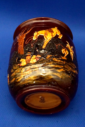 Royal Doulton Kingsware VASE English ceramic Hunting Bas-relief Horse Dogs 1900 - Picture 16 of 18