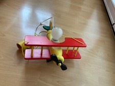 Kinderzimmer Deckenlampe, Holz, Flugzeug, Doppeldecker, gelb/rot, 33/30/20, gebr