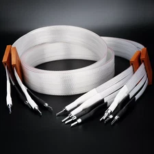 Pair Silver Plated Bi-wire Speaker Cable HiFi Flat Loudspeaker Wire Banana Plug