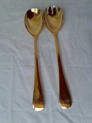 Wolff Gold Plate 2 Pc Salad Serving Set Spoon & Spork Alpacca  