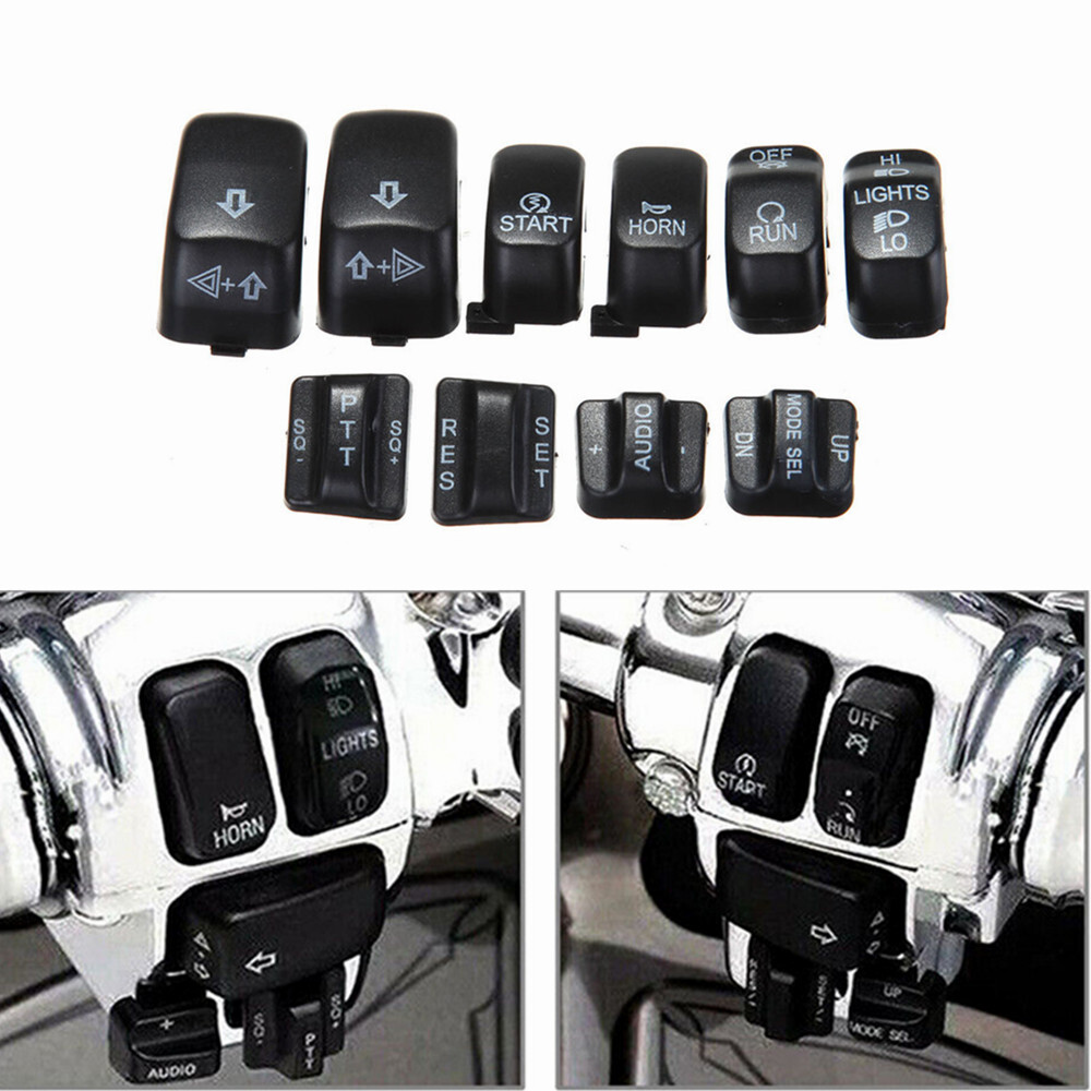 10x Black Hand Control Switch Buttons Caps For Harley