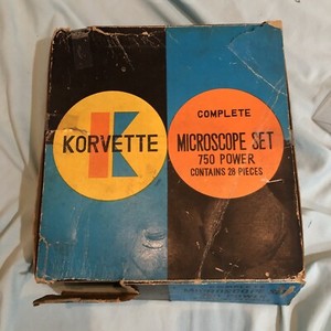 Korvette #270 microscope set With 750 Power, Damaged Box, Incomplete, Working???