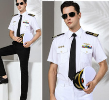 New Hot US Shirt Men's Navy Summer Uniform White Shirt Work Uniform