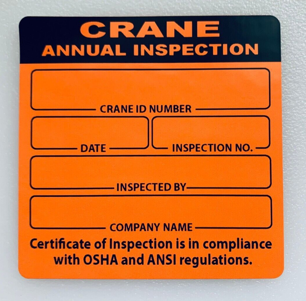(Qty 5) CRANE INSPECTION STICKER LABEL ANNUAL INSPECTION CERTIFICATE 3" x 3"