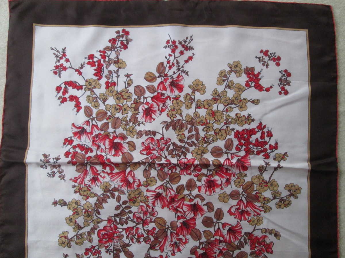 Foulard Carré Vintage En Soie 100% - Motif "La Fleur Et L'art", Dimensions 76x77 Cm