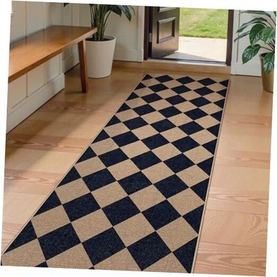  Checkered Easy Jute Runner Rug, Carpet Runners for Hallway 8ft Washable Rug 
