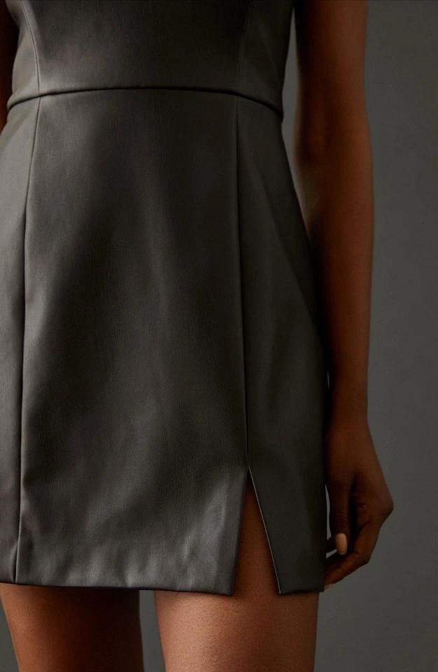Hutch Anthropologie Size 10 Vegan Leather Strapless Sweetheart Black Mini Dress - Image 3 of 4