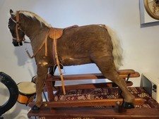 Vintage Real Fur Rocking Horse &ndash; Antique Leather Saddle & Tack | Classic...