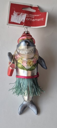 Hula SHARK Tiki HAWAIIAN Grass Skirt Purse Christmas Ornament Ocean Target 2009