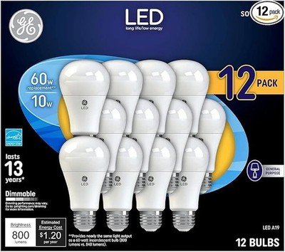 GE Soft White LED 60W Equivalent General Purpose A19 Light Bulbs (12 Pack)