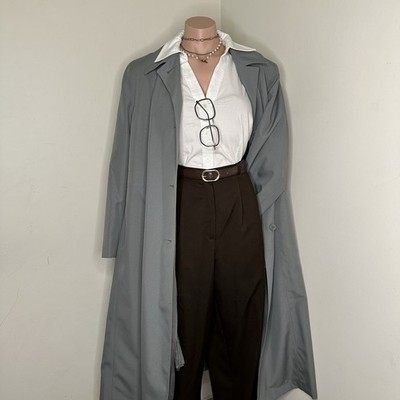 Womens Trench Coat 18P 44'' Gray Green Overcoat Rain Jacket Misty Harbor