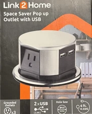 Link2Home Space Saver Pop Up Power Outlet With 2 USB - 3 Outlets -EM-PU-100E 👌