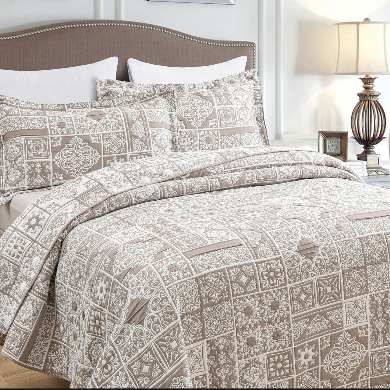 3 Piece Brown Patchwork Bedspread Sets King Size
