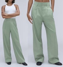 Everlane The Way-High Drape Pleated Trouser Pants Wide Leg Green Women’s Sz 0S