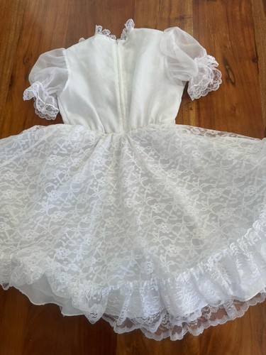 Merry Girl Vtg Party Dress Circle Frilly White Prairie Pageant Lace 70s 6 7 8 - Picture 10 of 15