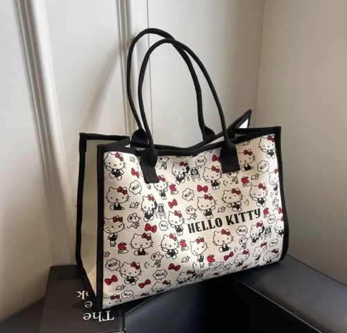 Kawaii Hello Kitty Versatile New Red Bow Canvas Tote Bag Ladies Shoulder Bag