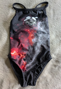 TYR One Piece Swimsuit Girls Youth 26 XS Black Red Cosmos Swim Suit