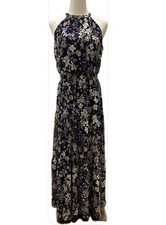 Tahari Arthur Levine NWOT Halter Floral Smocked Waist Tiered Maxi Dress 10