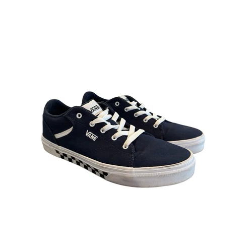 Vans Boys Youth Size 6 Navy Blue Canvas Skate Shoes Checkerboard Stripe Lace Up