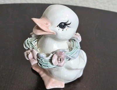 Dilley's Ceramic Duck Figurine 3.5'' Signed Handcrafted California Vintage Floral