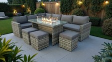 Tarporley 9 Seater Garden Rattan Firepit Corner Dining Set Table Sofa Stool