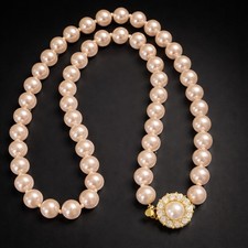 Vintage Faux Pear & Rhinestone Pink Beaded Mid-century Necklace 18
