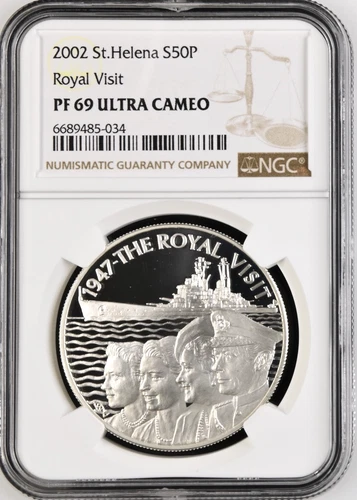 2002 Saint Helena 50 Pence 500th Anniversary Royal Visit Silver NGC ULTRA CAMEO