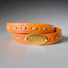 Fendi Selleria Orange Leather Double-Wrap Bracelet