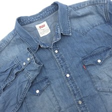 Levi s Denim Chambray Men's XL Western Pearl Snap Shirt Faded Distressed L/S