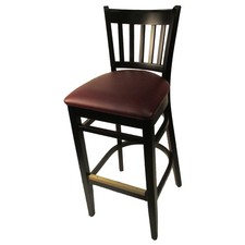 Oak Street Mfg Verticalback Black Wood Barstool w/Wine Vinyl Seat