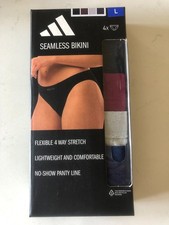 New in box Adidas Women's 4-Pack Seamless Bikini Underwear, Size: L, Multicolor
