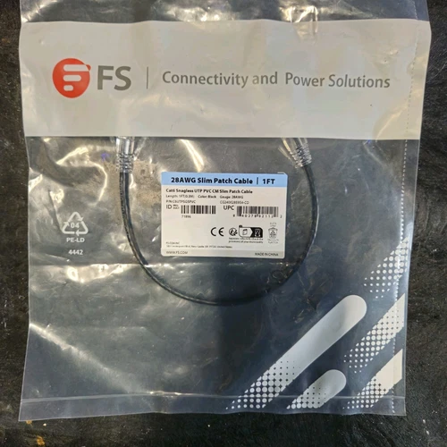 FS 28awg Slim Patch Cable 1ft Cat6 - 100PK  - BLACK