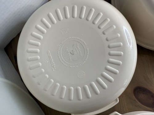 Tupperware Microwave Stack Cooker Steamer Almond 6 Piece Set Vintage Dishes - Picture 9 of 11