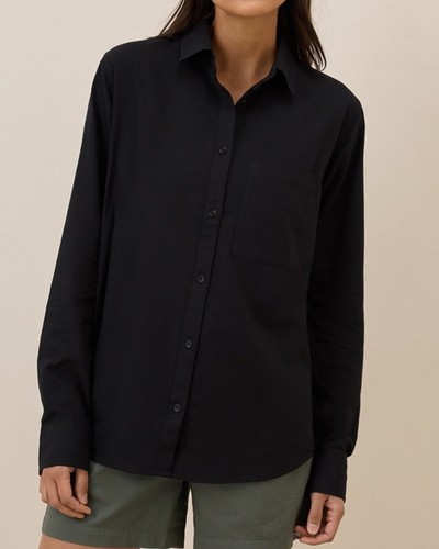 Camicia Pact Sunset cotone leggero classica con bottoni nera donna taglia large - Foto 3 di 9