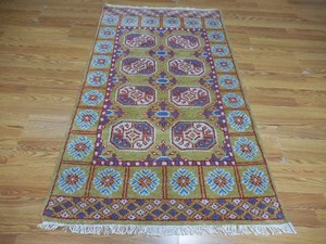 Turkish Oushak Rug, Multicolored Handmade Bohemian Bokara Design Rug 3x5 Ft