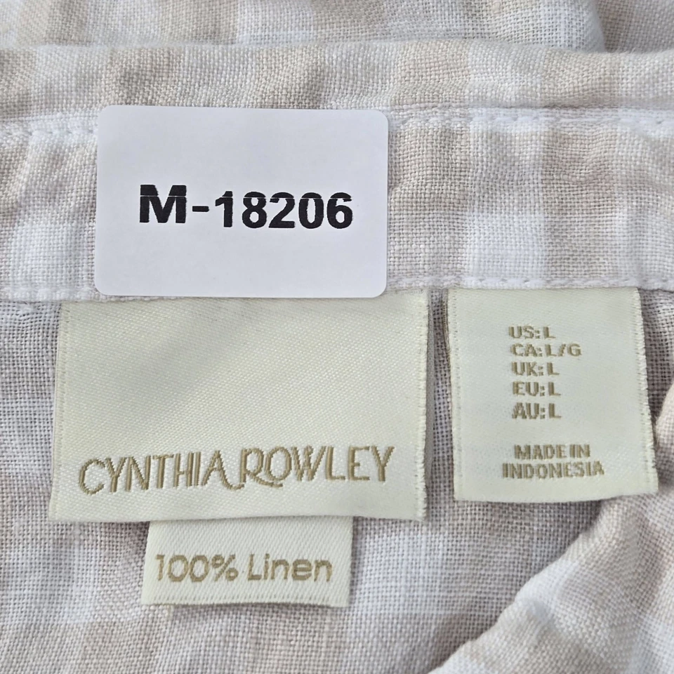 Vestido Camisa Cynthia Rowley Mujer L Beige Lino Cuadros Vestido Cottagecore Niveles Foto 3 de 4