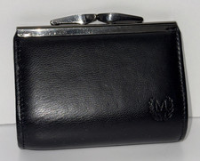 Mundi Vintage Women's Black Leather Trifold Wallet Kiss Lock Coin Purse
