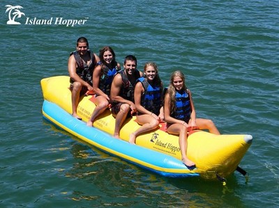 Island Hopper 17' Banana Boat 5 Passenger Towable Water Sled, Yellow With Pump