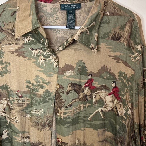 Vintage Ralph Lauren Shirt Womens 3X Equestrian Fox Hunt Western Button Up Top - Picture 2 of 4