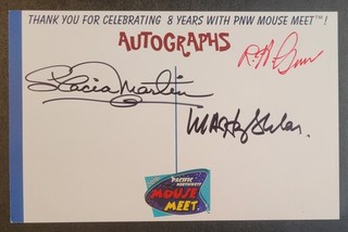 Tarjeta autógrafa 2016 PNW Mouse Meet Disney Imagineers Bob Gurr Marty Sklar