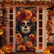 Dia De Los Muertos Door Cover Day of The Dead Porch Sign Banner Gothic Halloween