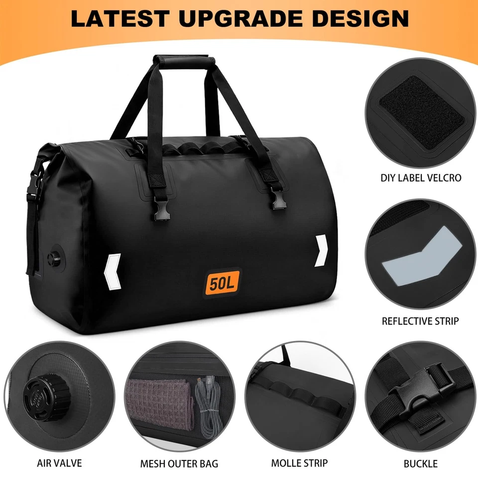 Bolsa de Lona Impermeable, Bolsa Seca 50L Roll-top Moto con Válvula de Aire y Rápida... Foto 4 de 4