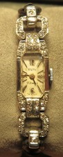 MONTRE ART DECO pavée SAPHIRS blancs métal nickelé FABRICATION SUISSE ELIV