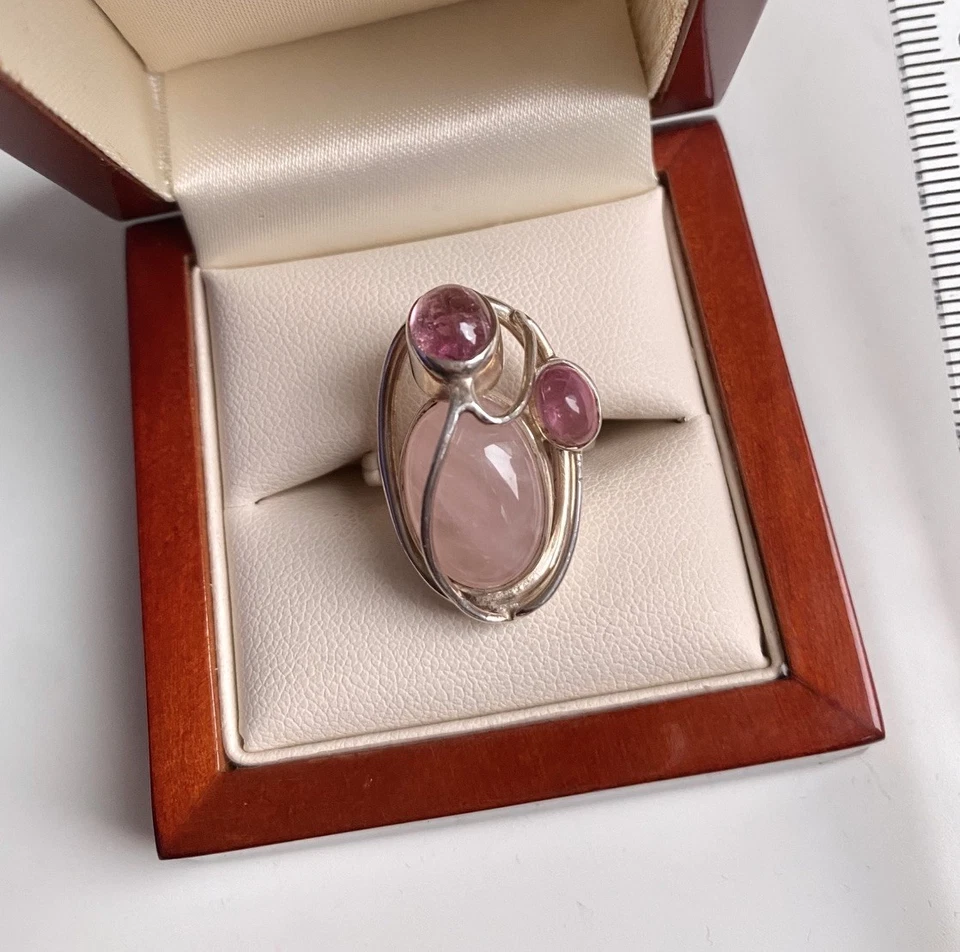 Sterling Silver 925 Rose Quartz & Pink Tourmaline Ring Size O - Image 2 of 4