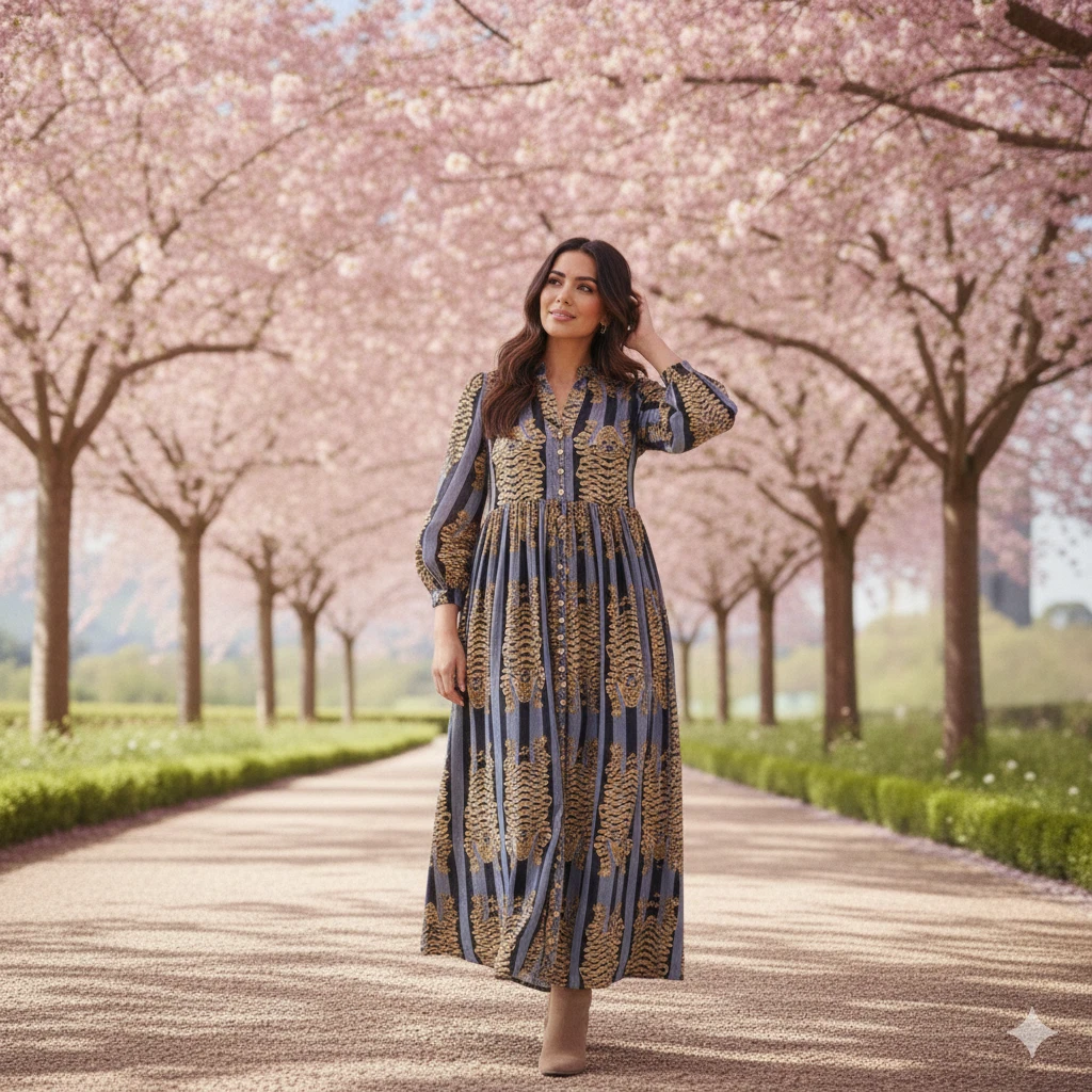 Women’s Boho Midi Dress Floral Stripe Puff Sleeve Casual Spring Summer Dress
Opens in a new window o