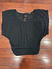 Express Shiny Black And Blue Women’s Loose Flow Top Size small Cinched Waist