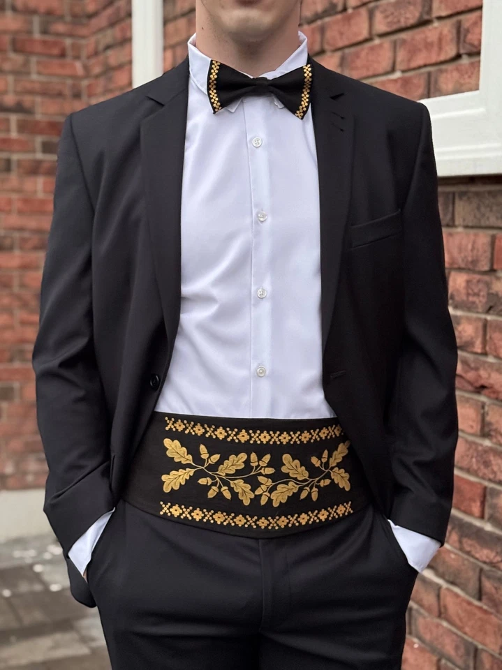 Faja de lino pintada a mano para hombre | Cinturón negro | Regalo para él Foto 2 de 4