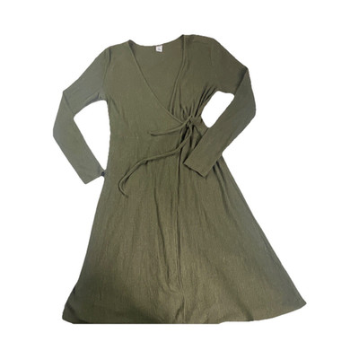 Old Navy Damen Wickelkleid Midi Rippstrick Langarm V-Ausschnitt S Grün