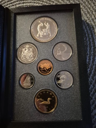 1988 Canada Proof Set 7 Coin Royal Canadian Mint 50% Silver Dollar + Case & COA